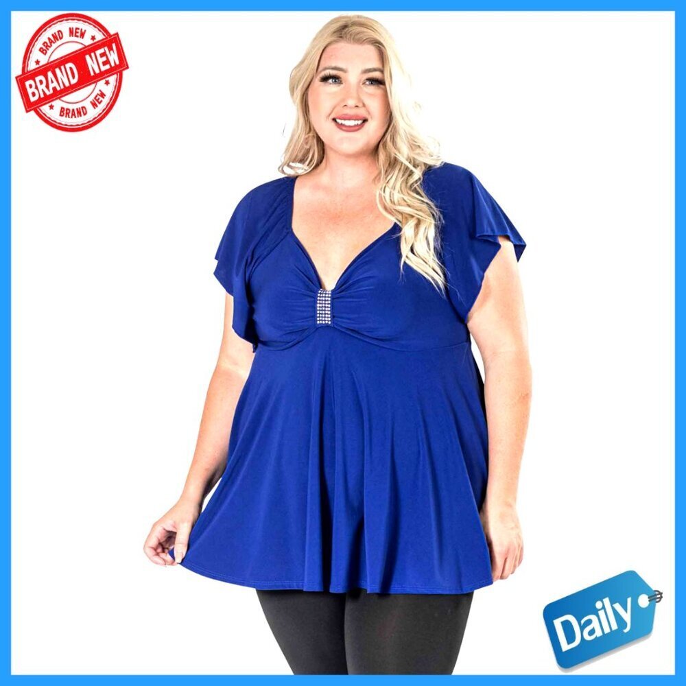 Plus Size V-Neck Rhinestone Blouse, Made in USA, Formal Wear